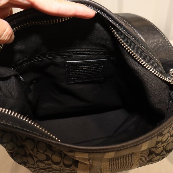 Coach Legacy Signature Stripe Duffle Shoulder Bag Black Gray D1271-19918 Adjust - Picture 6 of 12